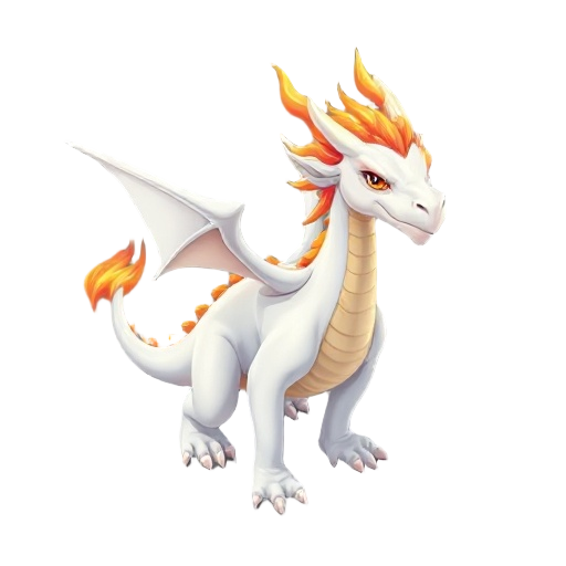 white dragon with fire burn hair