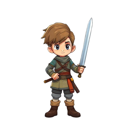 make a boy 13 years old on the right side with the sword  