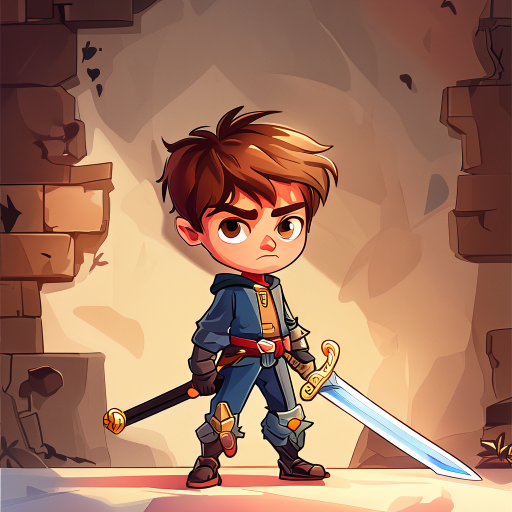 make a boy 13 years old on the right side with the sword  