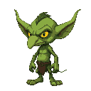  side view, goblin, green, yellow eyes, long and big nose,  looks mean