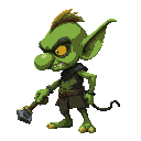 from the side, realistic, goblin, green, yellow eyes, no hair, big nose, mean face, holding a club in one hand