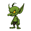  view from the side, goblin, green, yellow eyes, long and big nose,  looks mean,  no hair