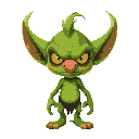 goblin, green, yellow eyes, big nose,  looks mean