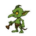  view from the side, goblin, green, yellow eyes, long and big nose,  looks mean,  no hair, a wooden club in one hand