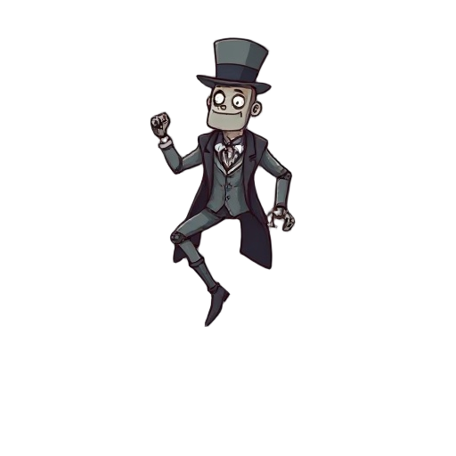 a mechanical man dressed as a victorian gentleman climbing
