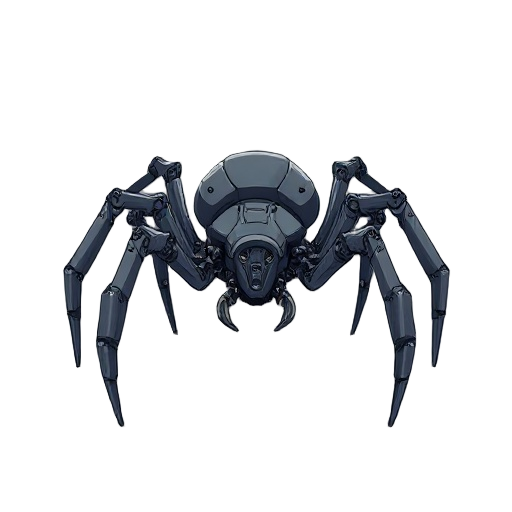 a mechanical spider facing left as in a 2d side scroller