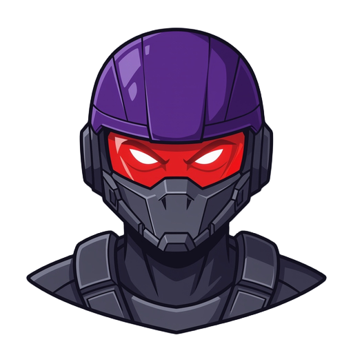 cyber soldier with purple helmet red eyes