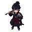 samurai warrior kaito, black hair, red eyes, traditional dark kimono with metal armor plates, single katana with ornate handle, determined expression, mystical aura, dark fantasy japanese style
