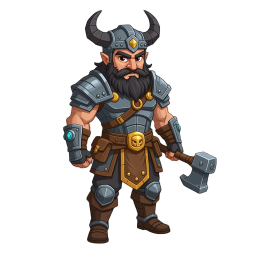  a character that looks like a technological blackshmith and looks like hades game artwork