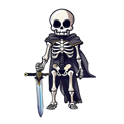 a skeleton holding sword. facing towards camera. dungeons and dragons inspired. dark fantasy.