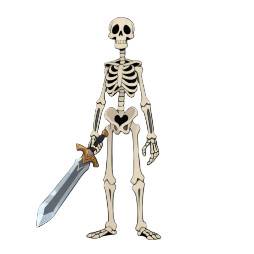 a skeleton holding sword. tall body. facing towards camera. dungeons and dragons inspired. dark fantasy. realistic.