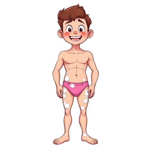 sexual face - boy - with panties - pink panties - milk all over the body - red face with excitement 