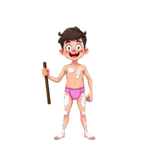 sexual face - boy - with panties - pink panties - milk all over the body - red face with excitement - big stick