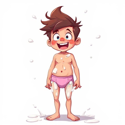 sexual face - boy - with panties - pink panties - milk all over the body - red face with excitement 