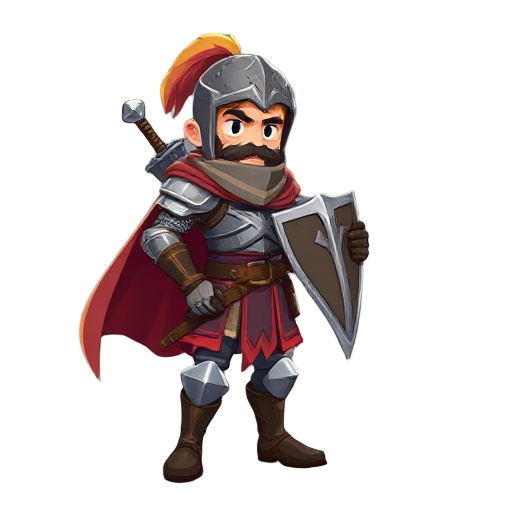create a 2d game character design of a knight adventurer who explores a vast fantasy world. the character should look brave, mysterious, and experienced, wearing a light but detailed armor that allows agility — not too bulky. he carries a sword and a smal