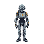 a cyberpunk human character for an automation game with factory aspects