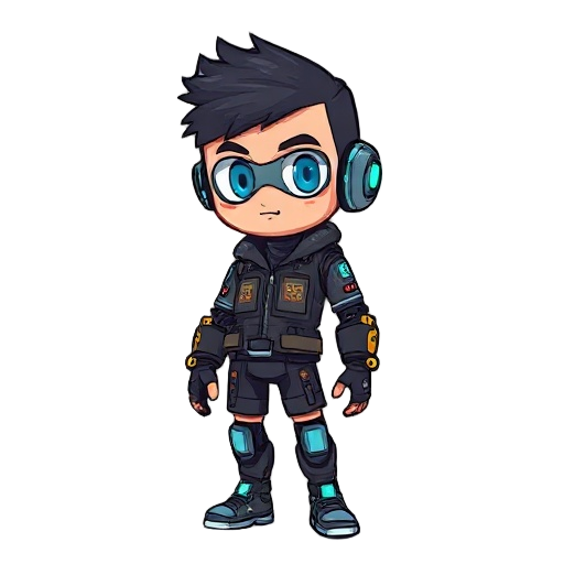 a cyberpunk human character for an automation game 