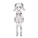 twin tails, female, futuristic clothes, high thighs, blue eyes, white hair, white clothes 