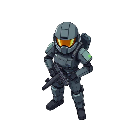 isometric view, futuristic soldier