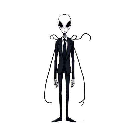 slenderman, standing facing forward, black tendrils coming out of his back, wearing suit and tie