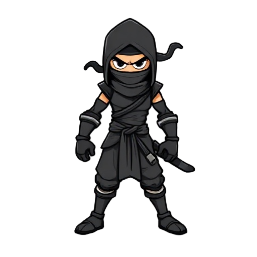 a metal slug style ninja that morphs with its shadow, thick black outline