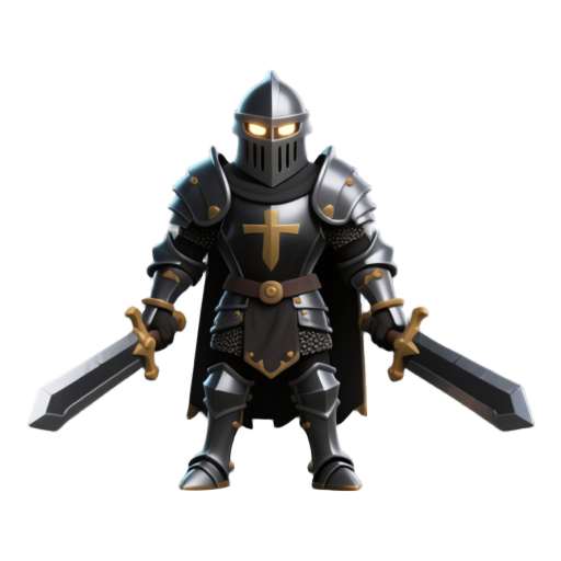 create a templar chacacter with heavy armor, two handed sword black/silver armor with glowing eyes 