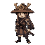 a samurai with long hair using a samurai hat that has been banished from his land and fights to survive