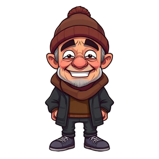 a homeless man that only has a single tooth, uses a beanie hat and lost everything through gambling