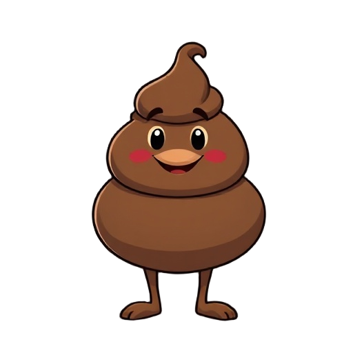 a poo with a smiling face and two legs, the poo doesn't have arms.
