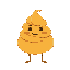 a golden poo with a smiling face and two simple stick legs, the poo doesn't have arms.