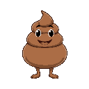 a poo with a smiling face and two legs, the poo doesn't have arms.