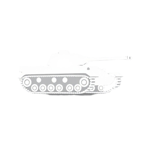 minimalist white silhouette icon of a world war ii tank, side view, with a long barrel facing right. flat design, clean and simple, on transparent background, suitable for strategy game interface.