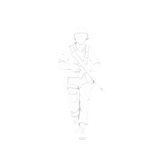 minimalist white silhouette icon of a walking infantry soldier, seen from the front, arms slightly out, in a dynamic pose. flat design, isolated on transparent background, suitable for strategy game u
