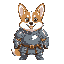 a corgi wearing a suit of armor