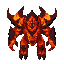 ire guardian boss, a massive lava creature made of molten rock with glowing cracks and fiery armor, bright orange and dark basalt palette, dramatic lighting and shading