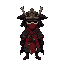 a samurai wearing a red mask that covers only the lower part of his face, a kasa hat on his head, and a torn cloak. in dark, gloomy tones, japanese dark fantasy style, full-length, sprite for a game.