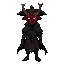 a samurai wearing a red japanese demon mask that covers only the lower part of his face, a kasa hat on his head, and a torn cloak. in dark, gloomy tones, japanese dark fantasy style, full-length, sprite for a game.