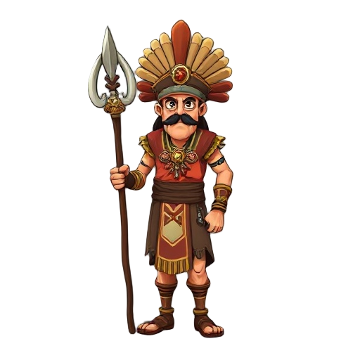 hoja de vistas de personaje en animacion loop (idle) sacerdote mexíca, con atuendo típico de la región del sur de méxico con su staff de poder y detalles de ornamentas en su traje