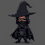 make a character with a witch's hat, a mask, a torn black cape, an all-black uniform