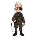 a young russian veteran from 1950, with slick back white hair, a black eye patch, carrying a cleaver and wearing a military uniform