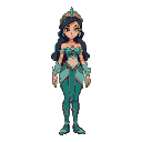 sprite of a protagonist based in princess kida from atlantis movie. is for a metroidvania game where she will unravel new powers to regain his lost reign. she is a figther