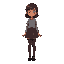 make me a girl with the following characteristics: dark brown hair brown skirt gray shirt long stockings black shoes and with brown skin, but not too dark.