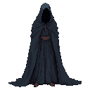 a character with a dark cloak , hidden face,deteriorated clothes,dark schema