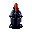 dark armor helm symbol with a curved red crest on top, obsidian base with subtle purple highlights
