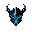 minimalist knight visor icon in black metal with cyan glow lines and curved horns