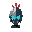 minimalist spectral helmet icon, black metal base, glowing cyan eyes, and a red crown-like crest