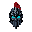 stylized igris-style helmet made of black metal and cyan eyes, with a red mohawk-shaped crest