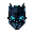 stylized dark knight helmet icon with glowing cyan eyes and sharp angular design, ominous and minimal