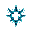 symmetrical crest made of digital light fragments, colored in neon cyan and black