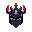 blocky obsidian knight face with red crest above, accented with cyan glow, minimal icon desig